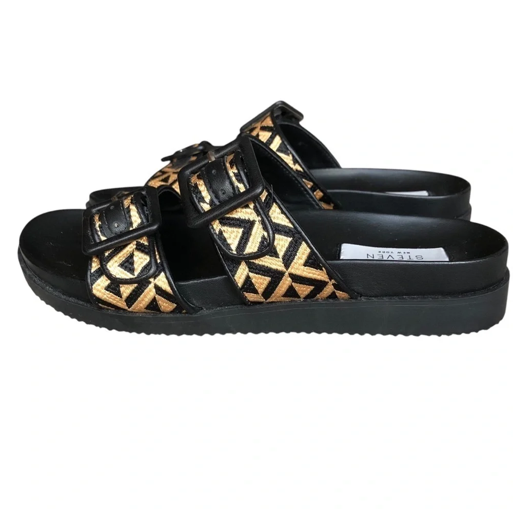 Steven New York Women's Micah Black and Gold Platform Sandals 6.5